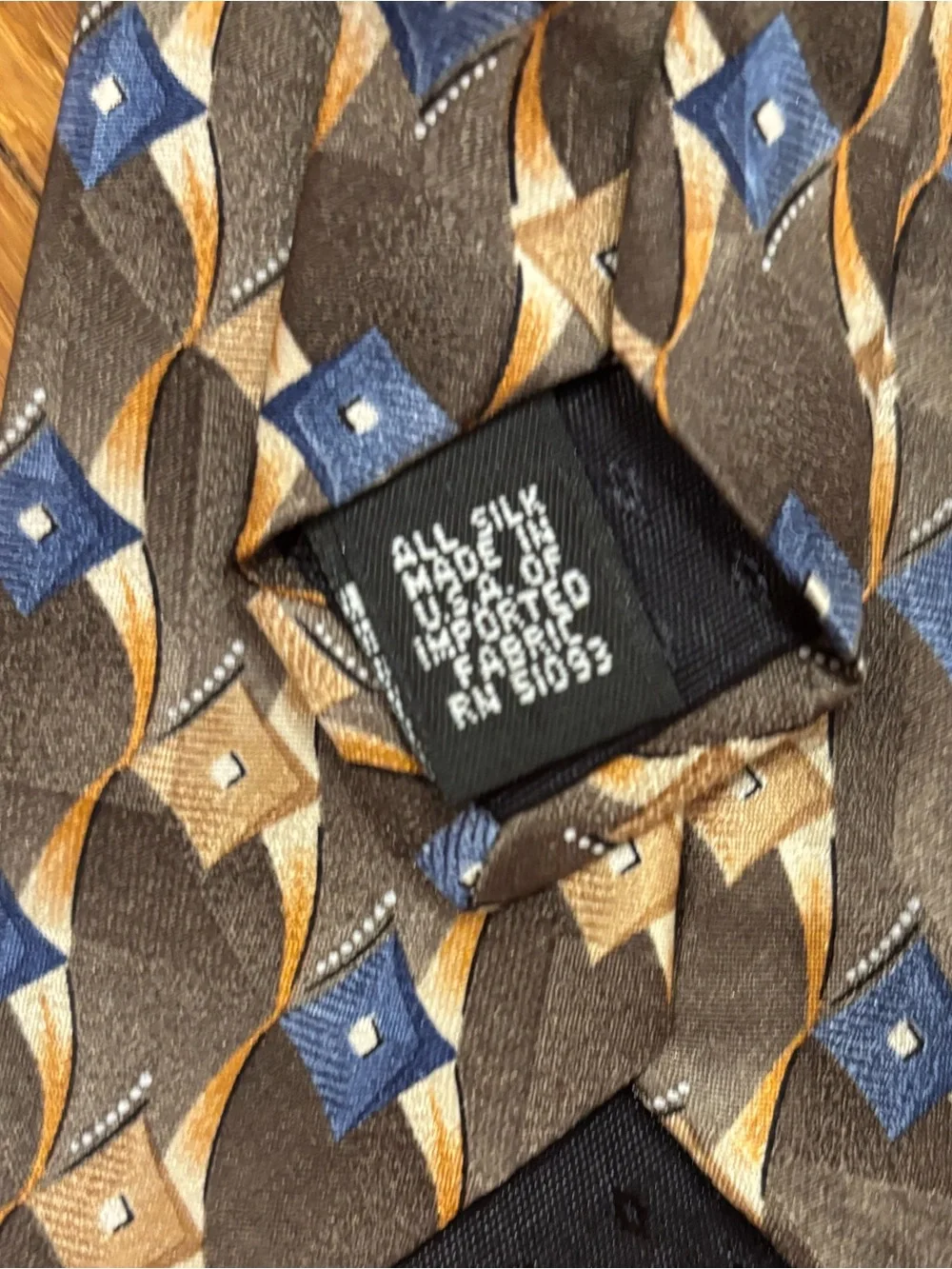 Classic Vintage Haggar Brown and Blue Geometric Silk Tie